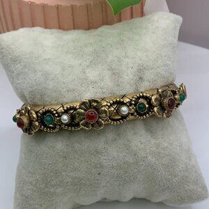 Original By Robert Vintage Floral Multi Colored Cabochons Hinged Bracelet